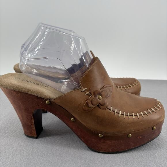 Vintage Y2K 90s Chunky Xhilaration Platform Brown Leather Mule Clogs Heel Sz 10 - Picture 7 of 16